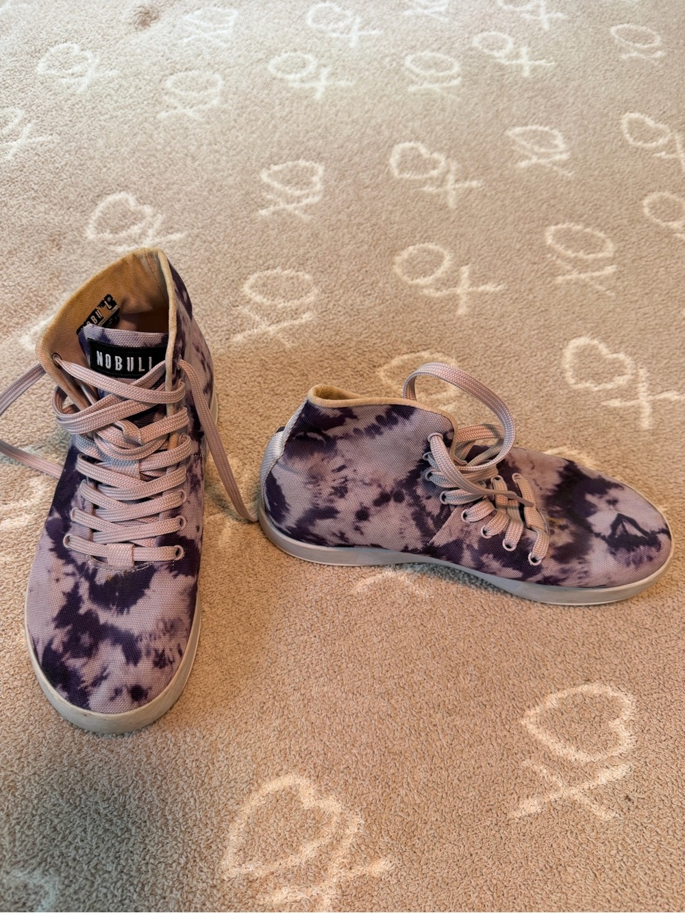 NOBULL Tie-Dye High-Top Sneakers in Purple and Cream